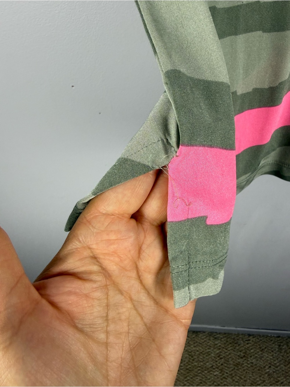 Jamie Sadock Medium Short Sleeve Golf Polo Shirt Pink Olive Abstract Print - Picture 10 of 13